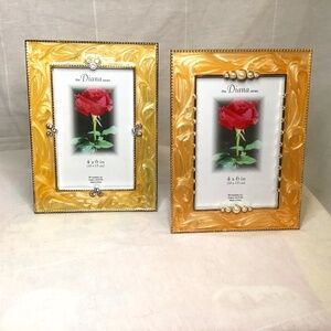 New Set of 2 4x6 Diana Series Picture Frame Gold-toned w/ Faux Diamonds &Pearls.